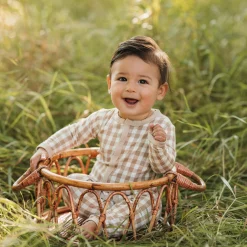 Kyte Baby Romper in Gingham Bisque Clearance