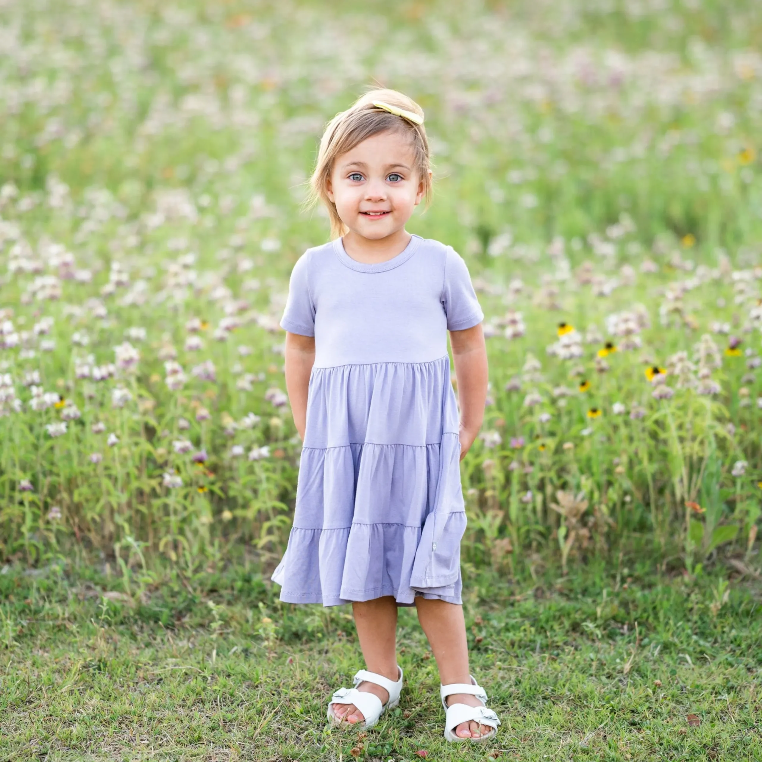 Kyte Baby Short Sleeve Tiered Dress in Taro Best