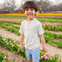 Kyte Baby Short Sleeve Toddler Henley Tee in Oat Hot