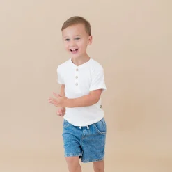Kyte Baby Short Sleeve Toddler Henley Tee in Cloud Outlet