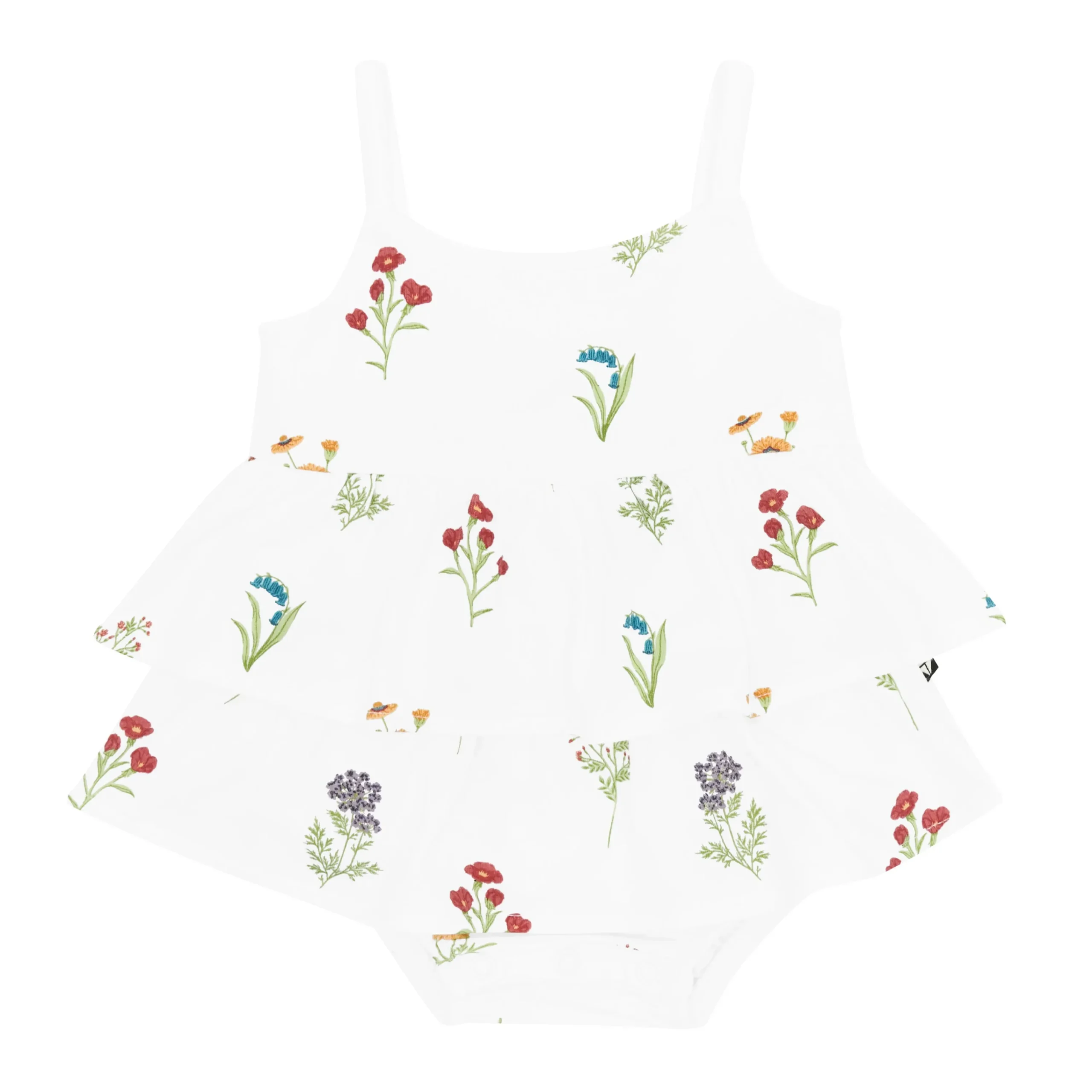 Kyte Baby Spaghetti Strap Ruffle Romper in Wildflower Sale