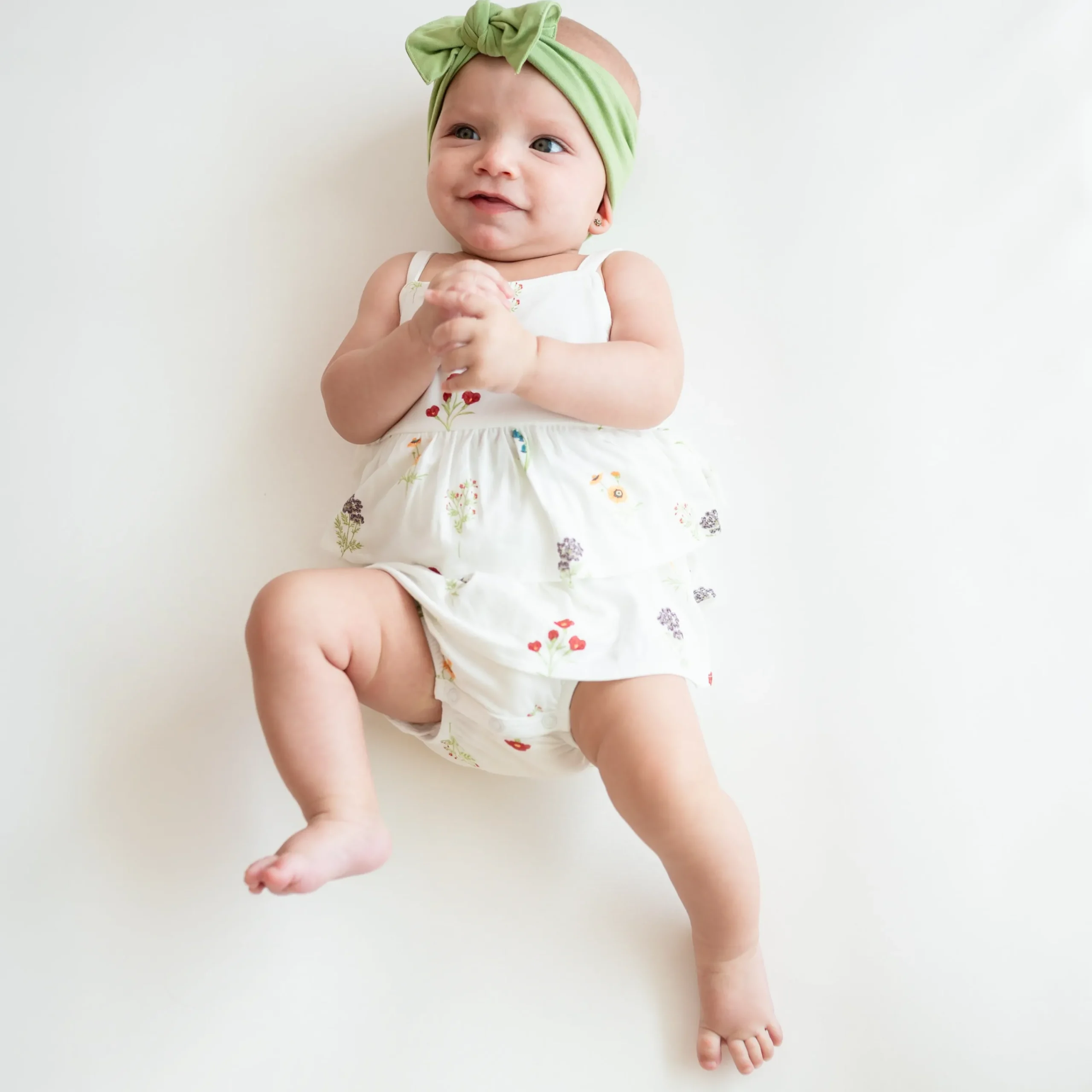 Kyte Baby Spaghetti Strap Ruffle Romper in Wildflower Sale