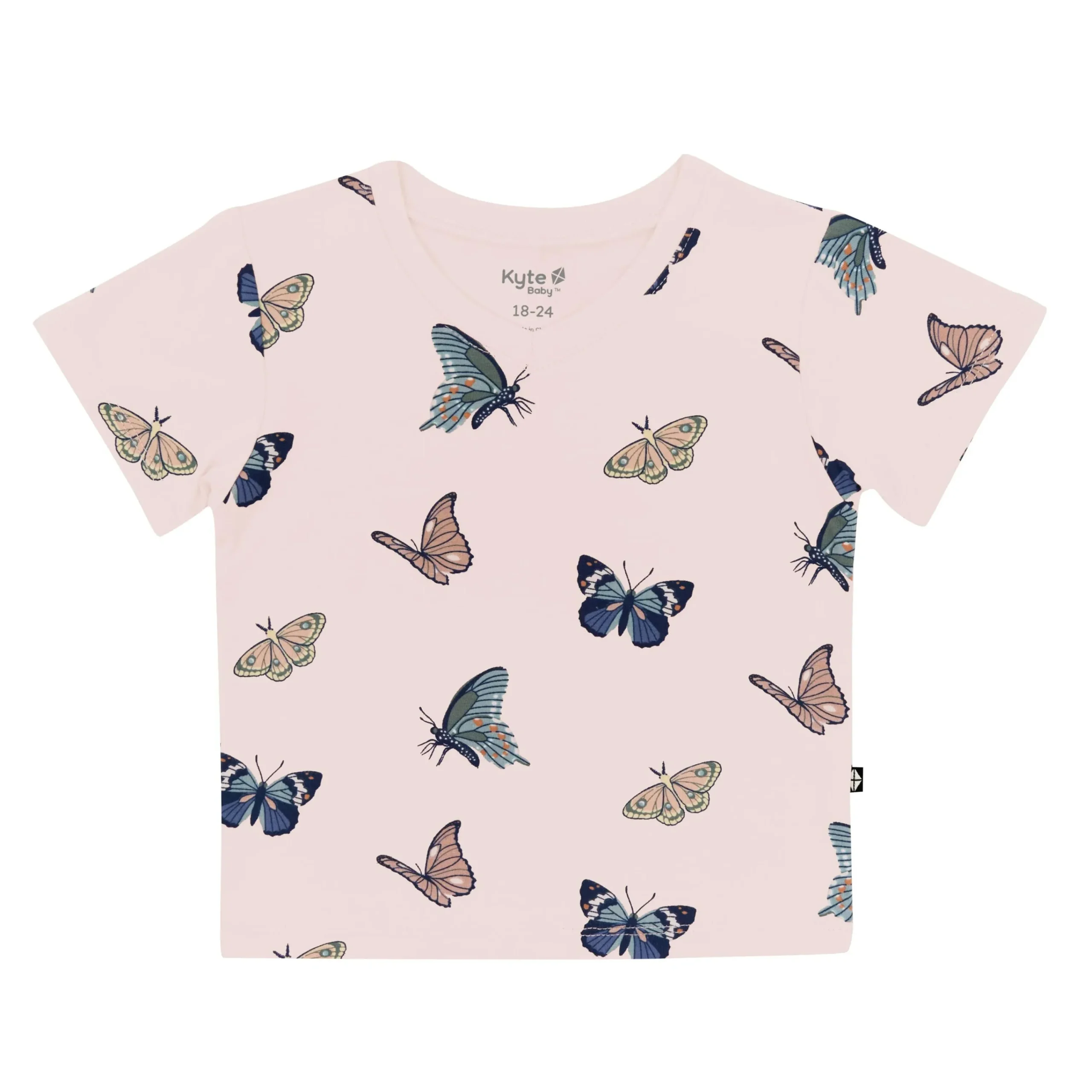 Kyte Baby Toddler V-Neck Tee in Blush Butterfly New
