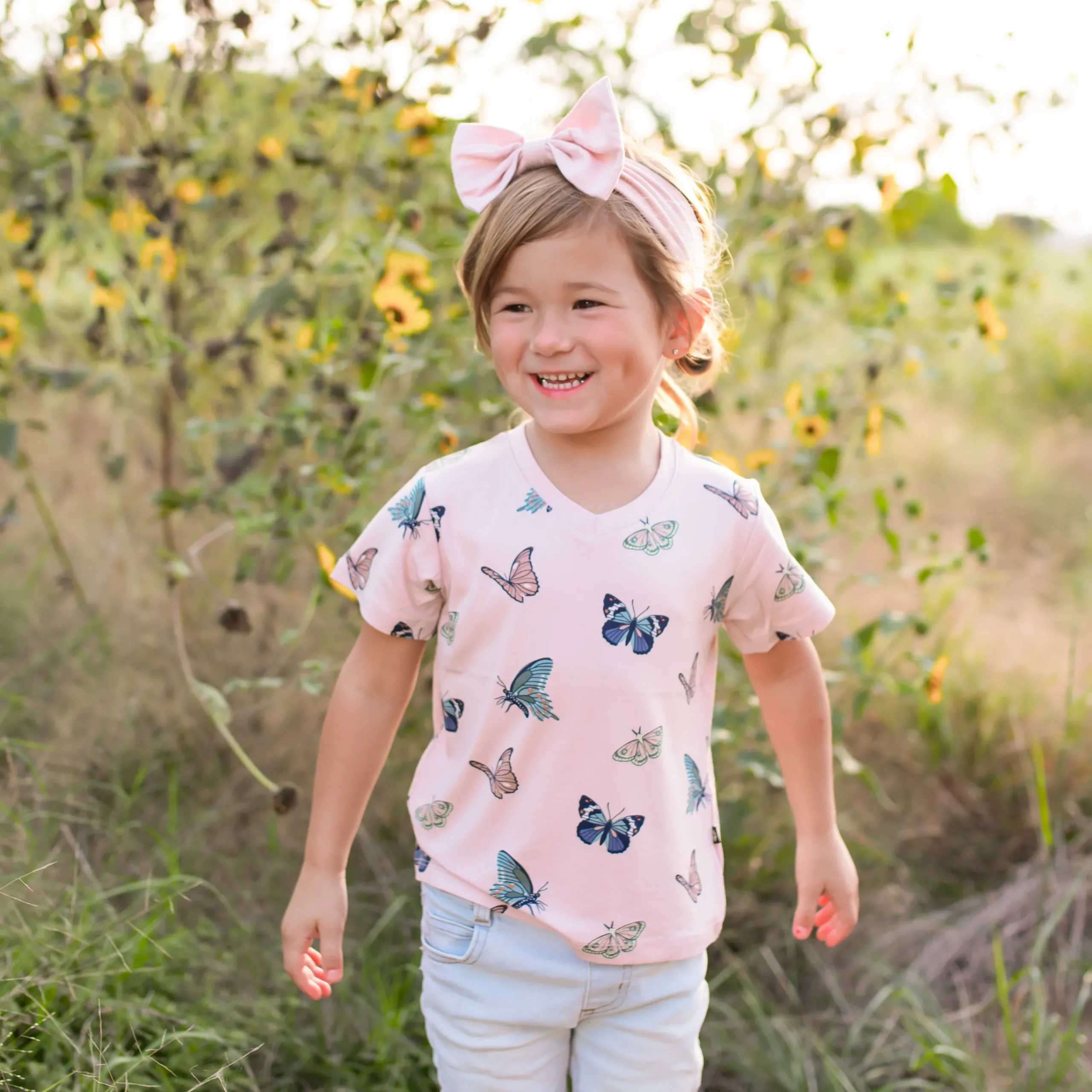 Kyte Baby Toddler V-Neck Tee in Blush Butterfly New