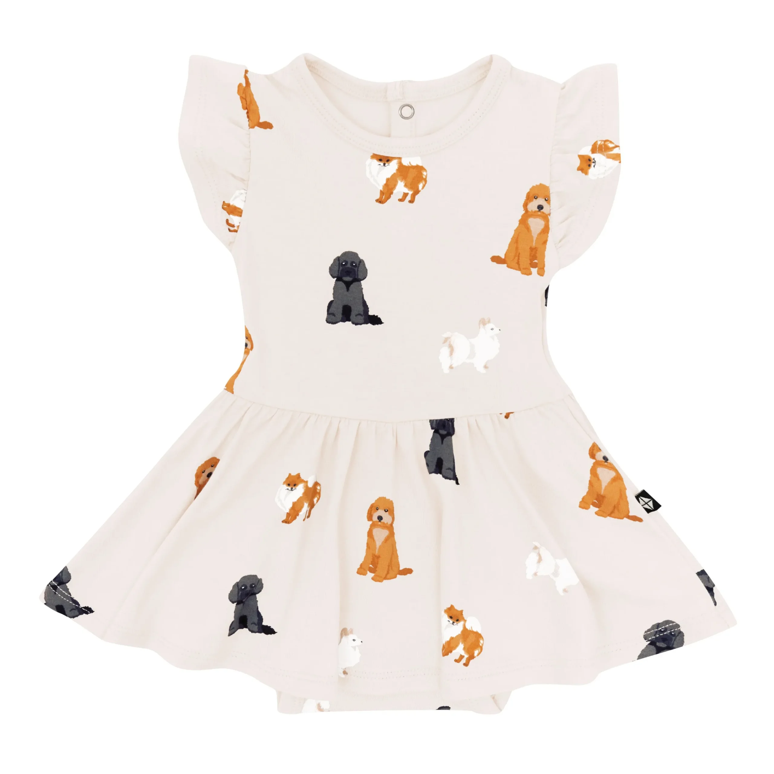 Kyte Baby Twirl Bodysuit Dress in Fluffy Dog Best