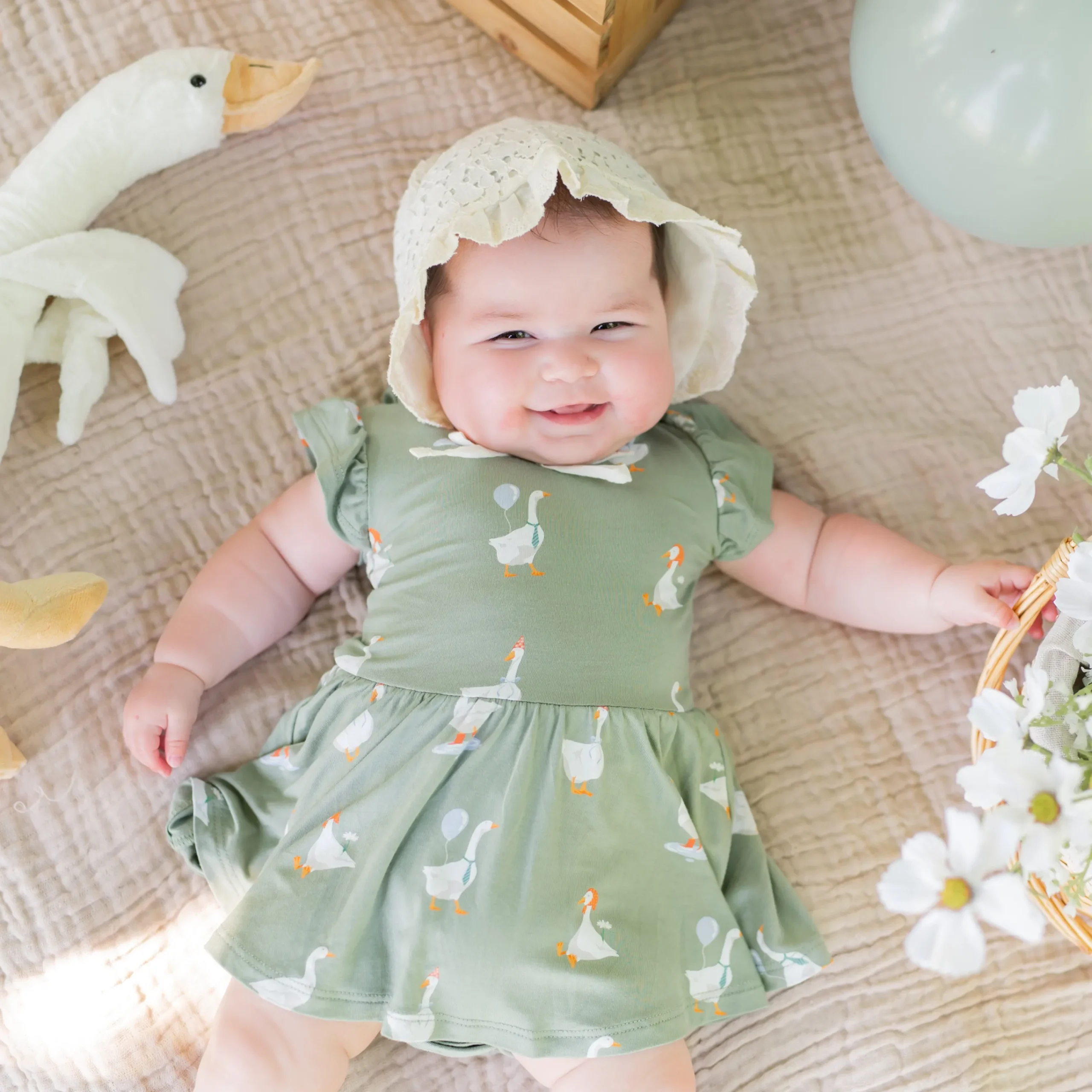 Kyte Baby Twirl Bodysuit Dress in Silly Goose Clearance