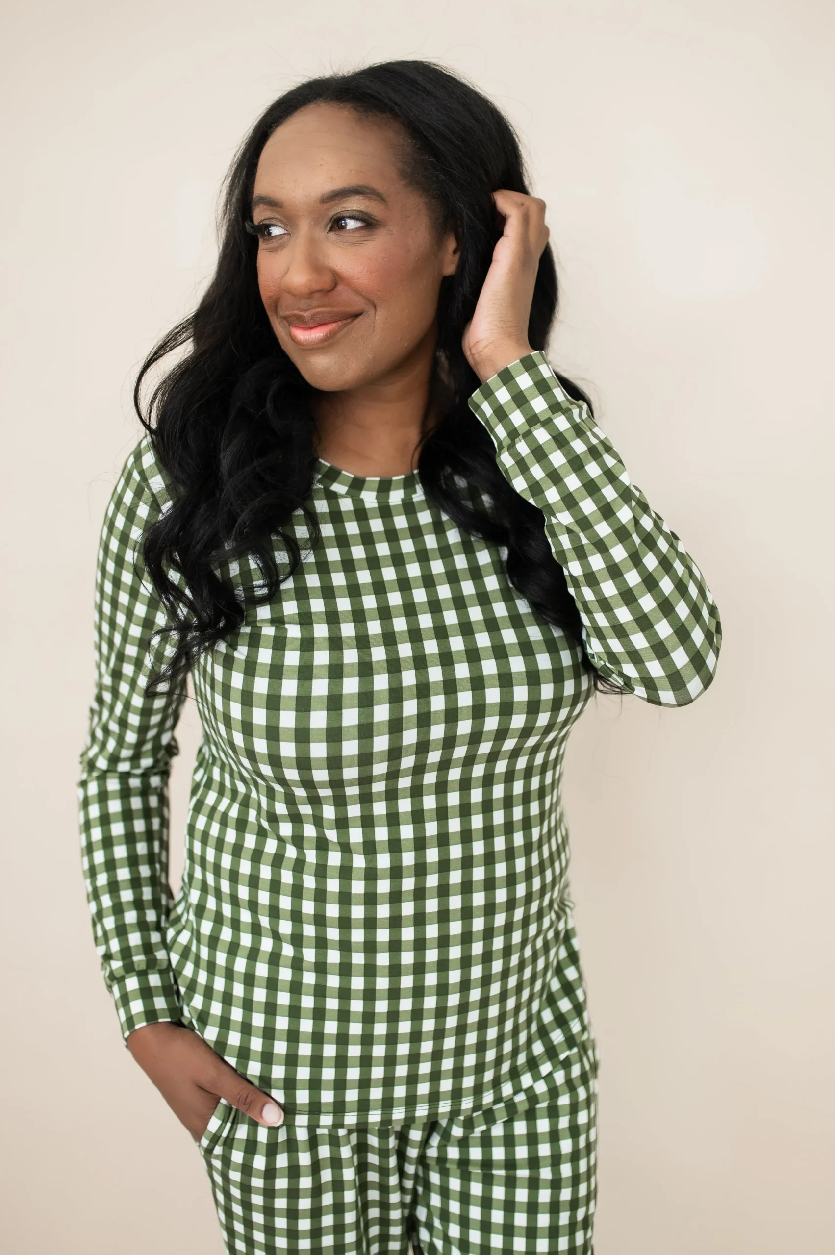 Kyte Baby Women's Jogger Pajama Set in Gingham Fir Hot
