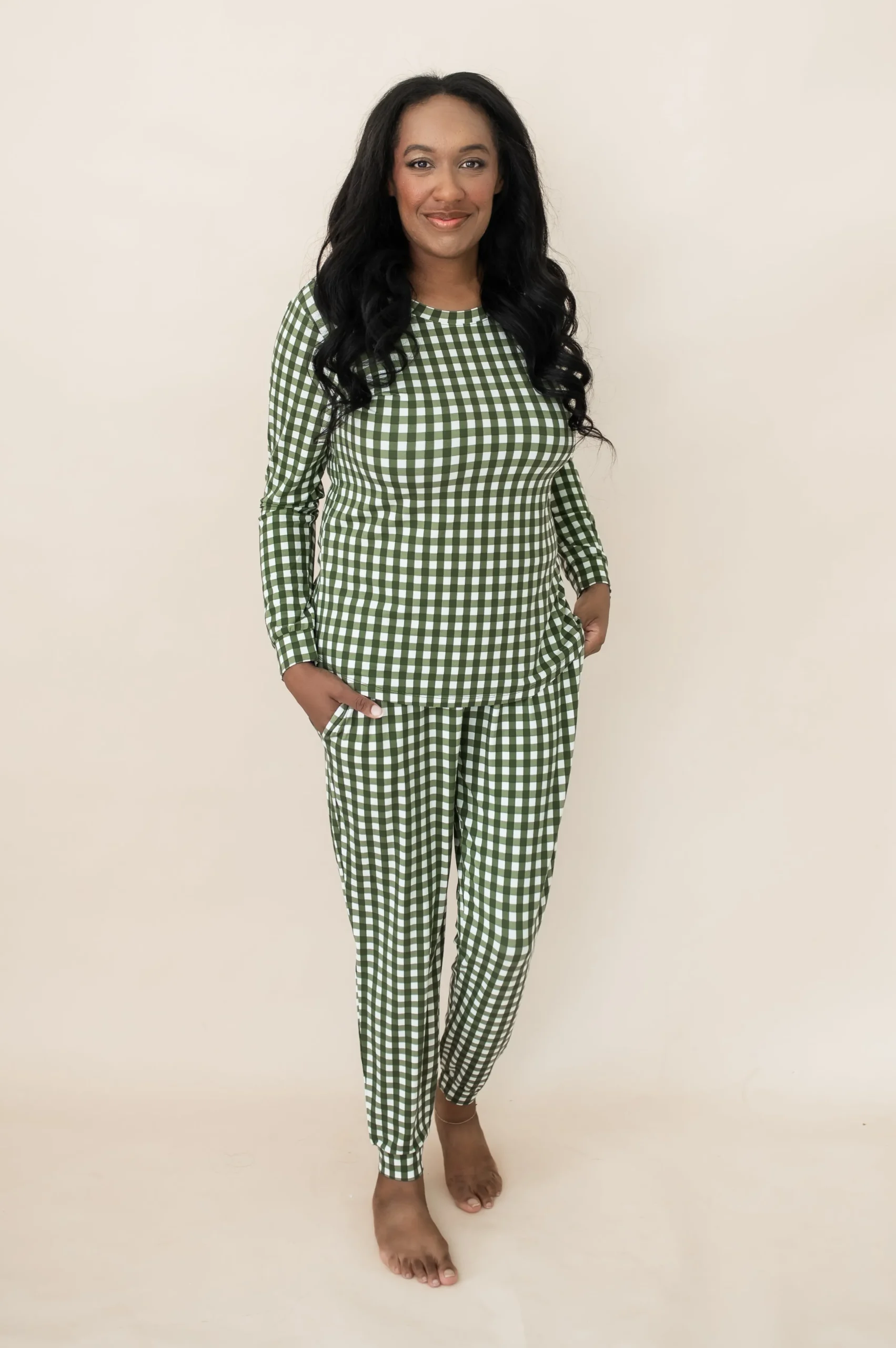 Kyte Baby Women's Jogger Pajama Set in Gingham Fir Hot