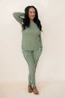 Kyte Baby Women's Jogger Pajama Set in Gingham Fir Hot