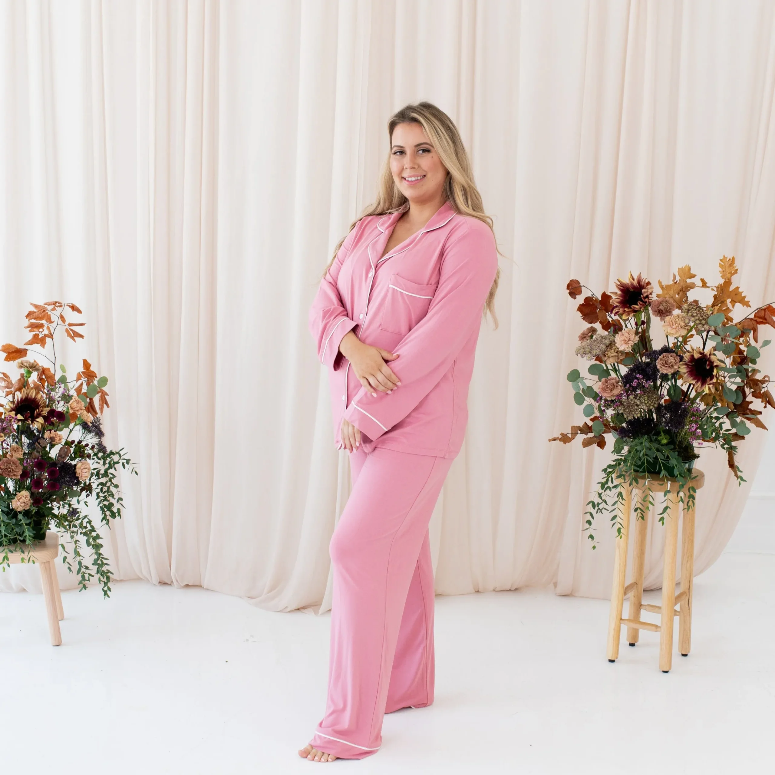 Kyte Baby Women's Long Sleeve Pajama Set in Apple Blossom with Cloud Trim Hot