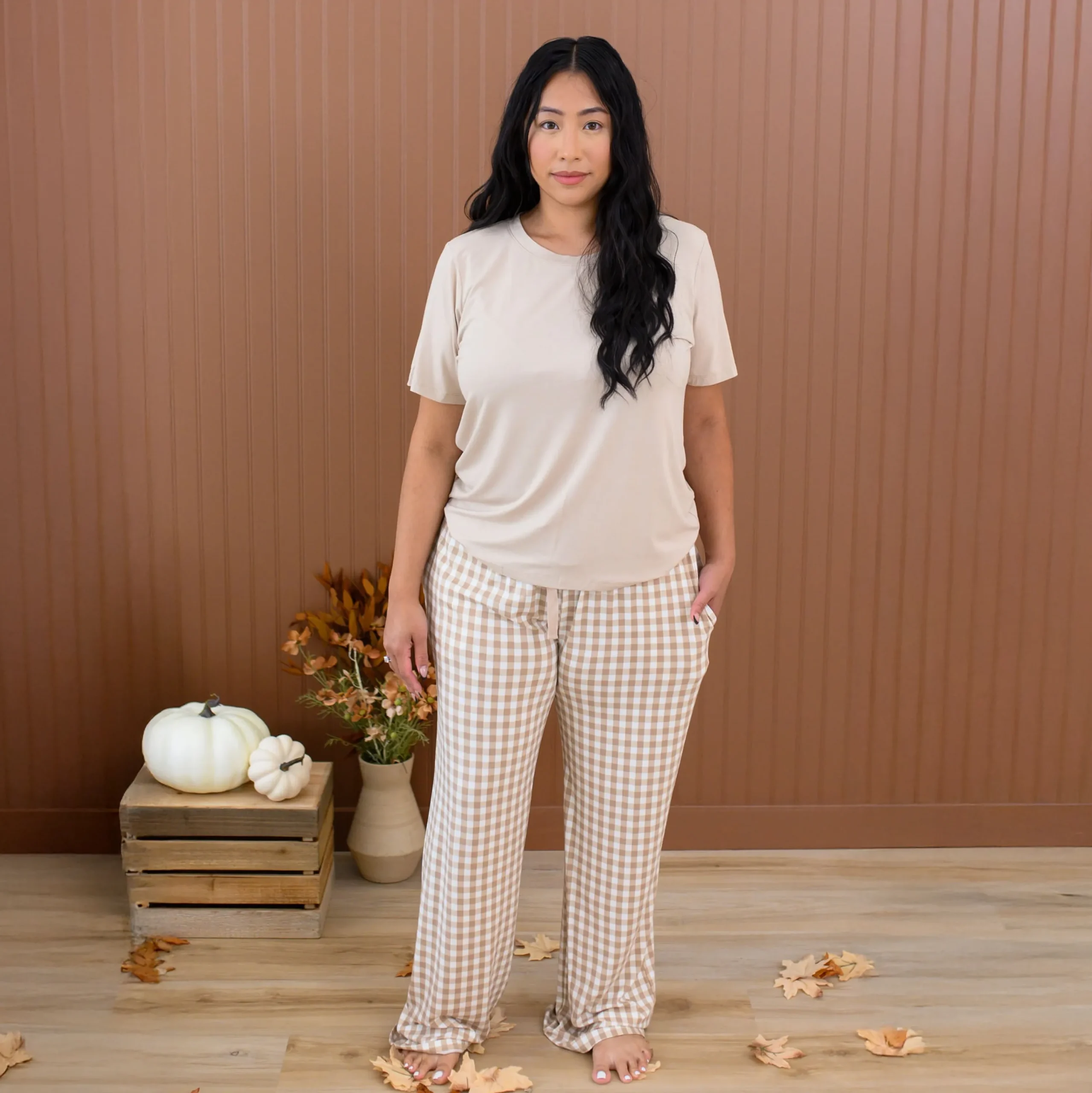 Kyte Baby Women's Lounge Pants in Gingham Bisque Discount