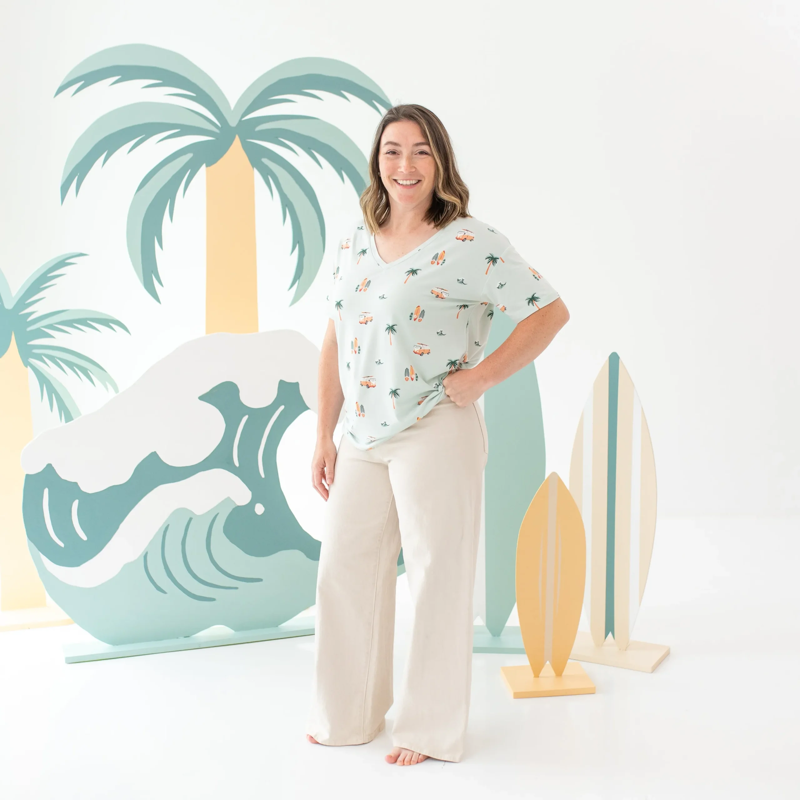 Kyte Baby Women's Relaxed Fit V-Neck in Dew Surf Discount