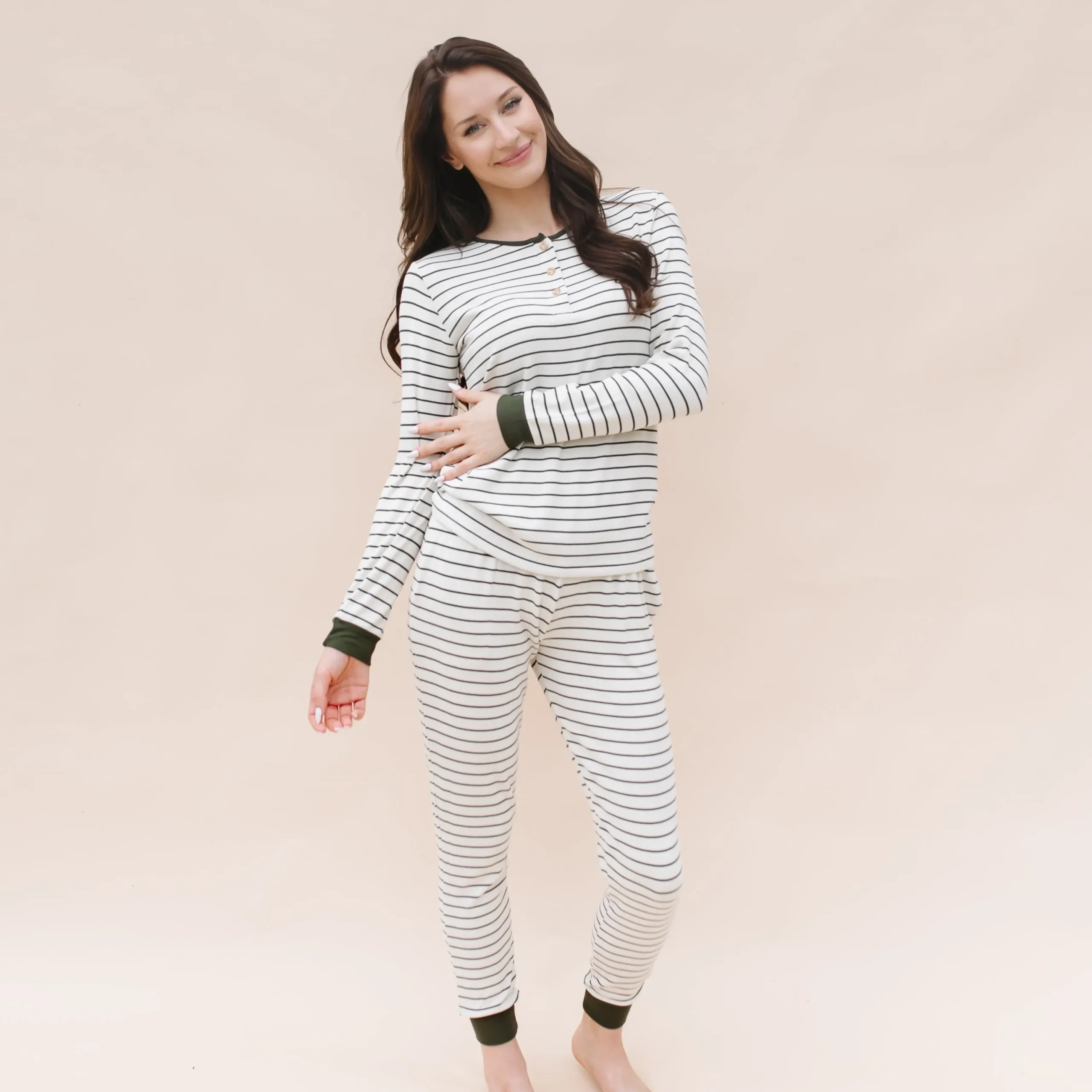 Kyte Baby Women’s Ribbed Henley Set in Fir Stripe Sale