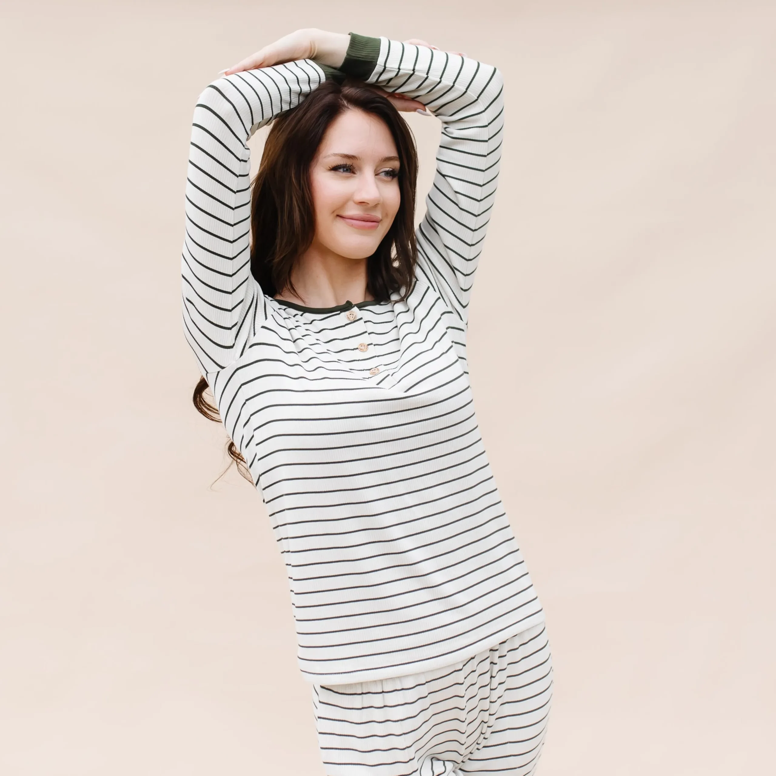 Kyte Baby Women’s Ribbed Henley Set in Fir Stripe Sale