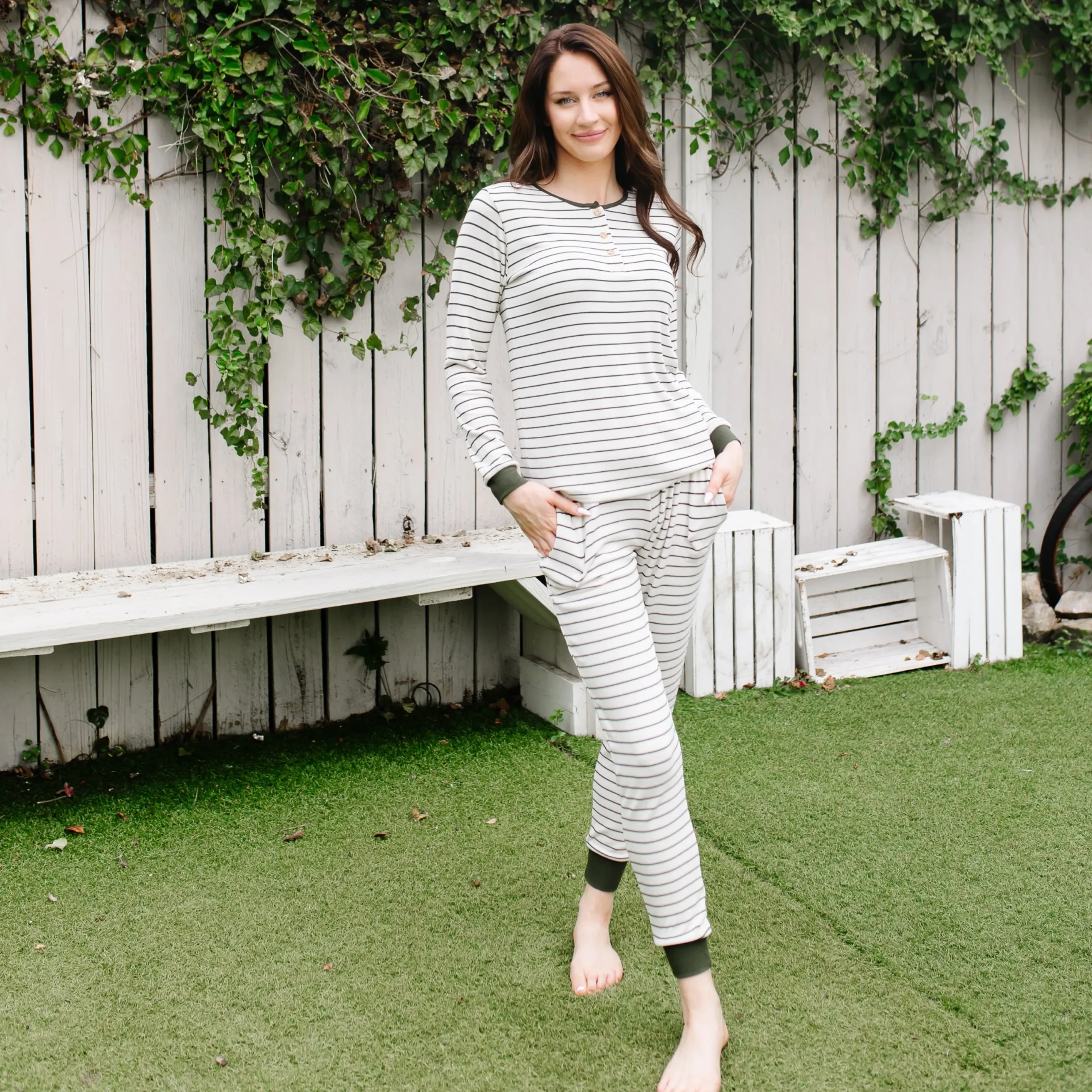 Kyte Baby Women’s Ribbed Henley Set in Fir Stripe Sale