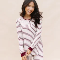 Kyte Baby Women’s Ribbed Henley Set in Burgundy Stripe Best