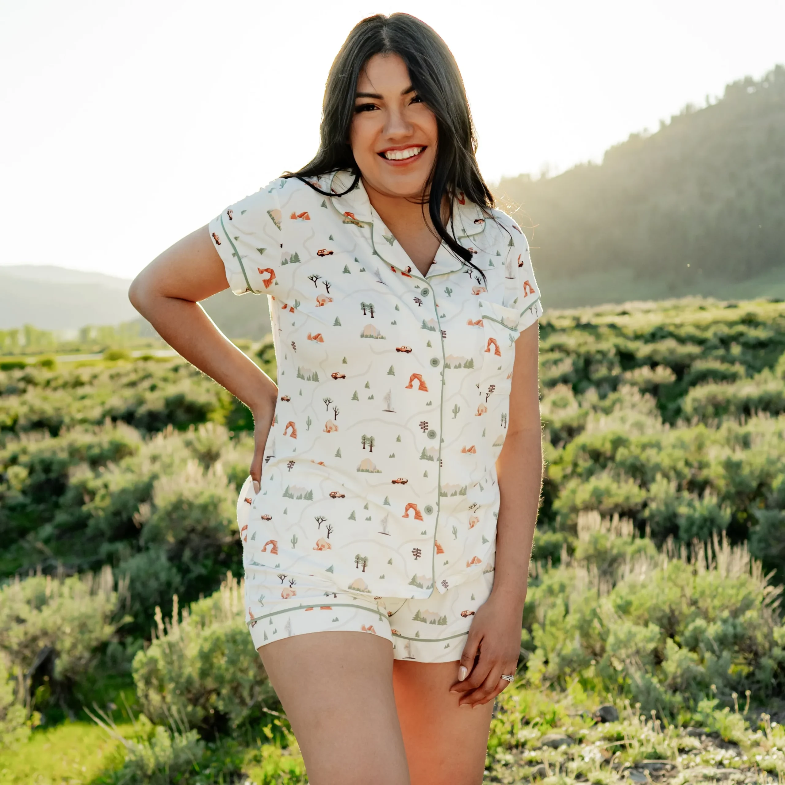 Kyte Baby Women's Short Sleeve Pajama Set in Road Trip