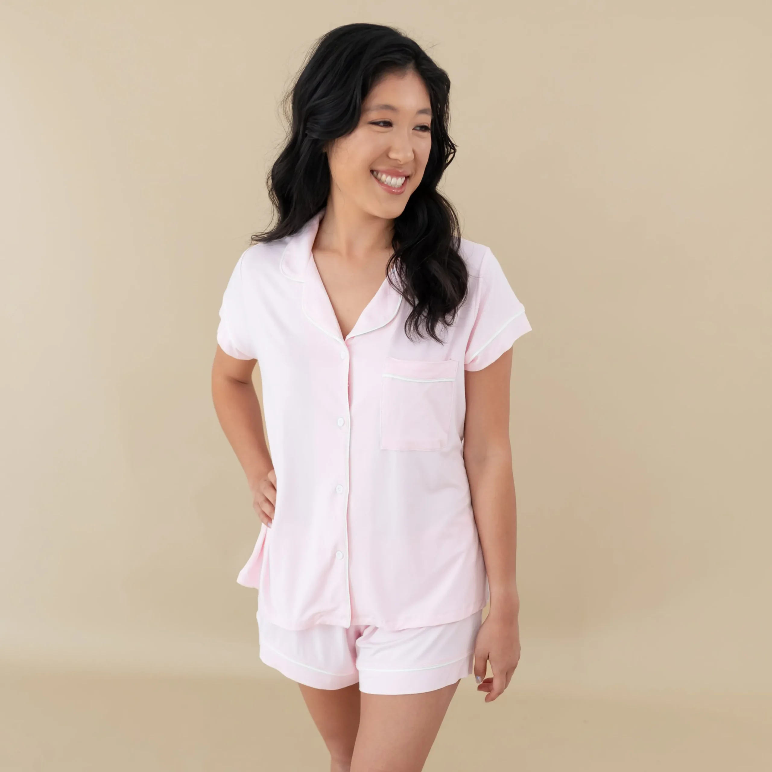Kyte Baby Women’s Short Sleeve Pajama Set in Sakura with Cloud Trim Online
