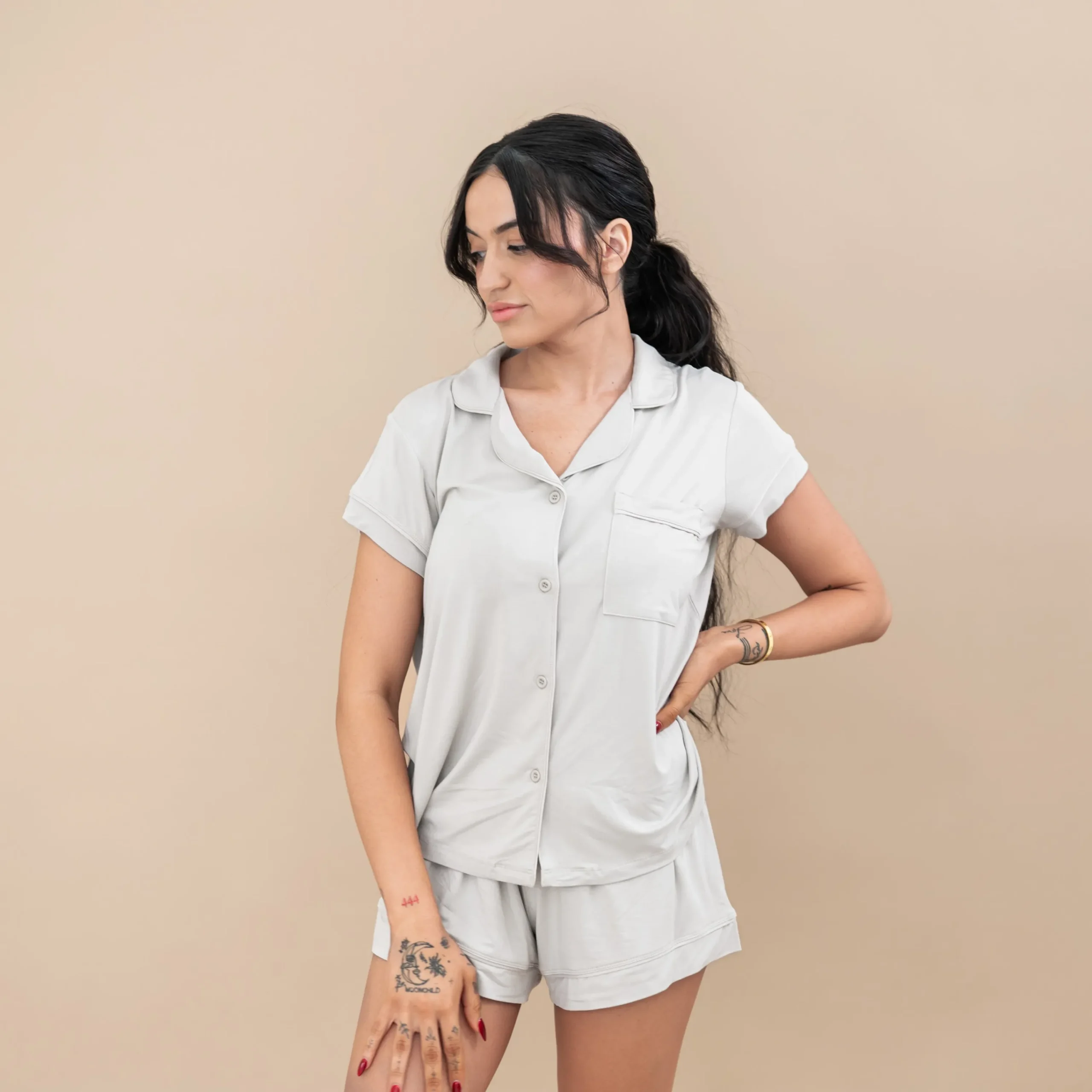 Kyte Baby Women’s Short Sleeve Pajama Set in Oat Discount