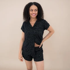 Kyte Baby Women’s Short Sleeve Pajama Set in Midnight Leopard