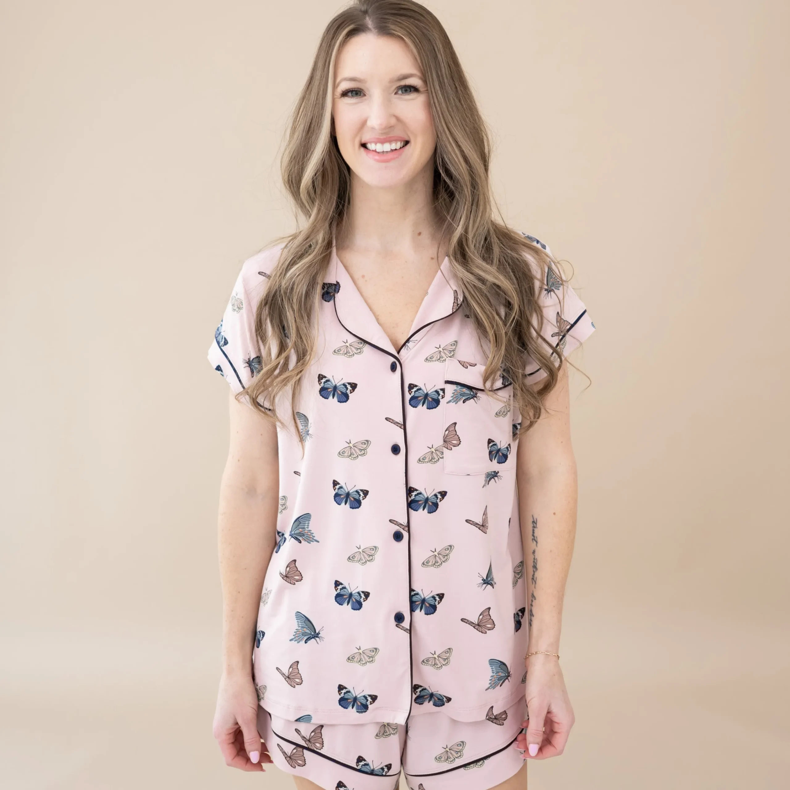 Kyte Baby Women’s Short Sleeve Pajama Set in Blush Butterfly Outlet