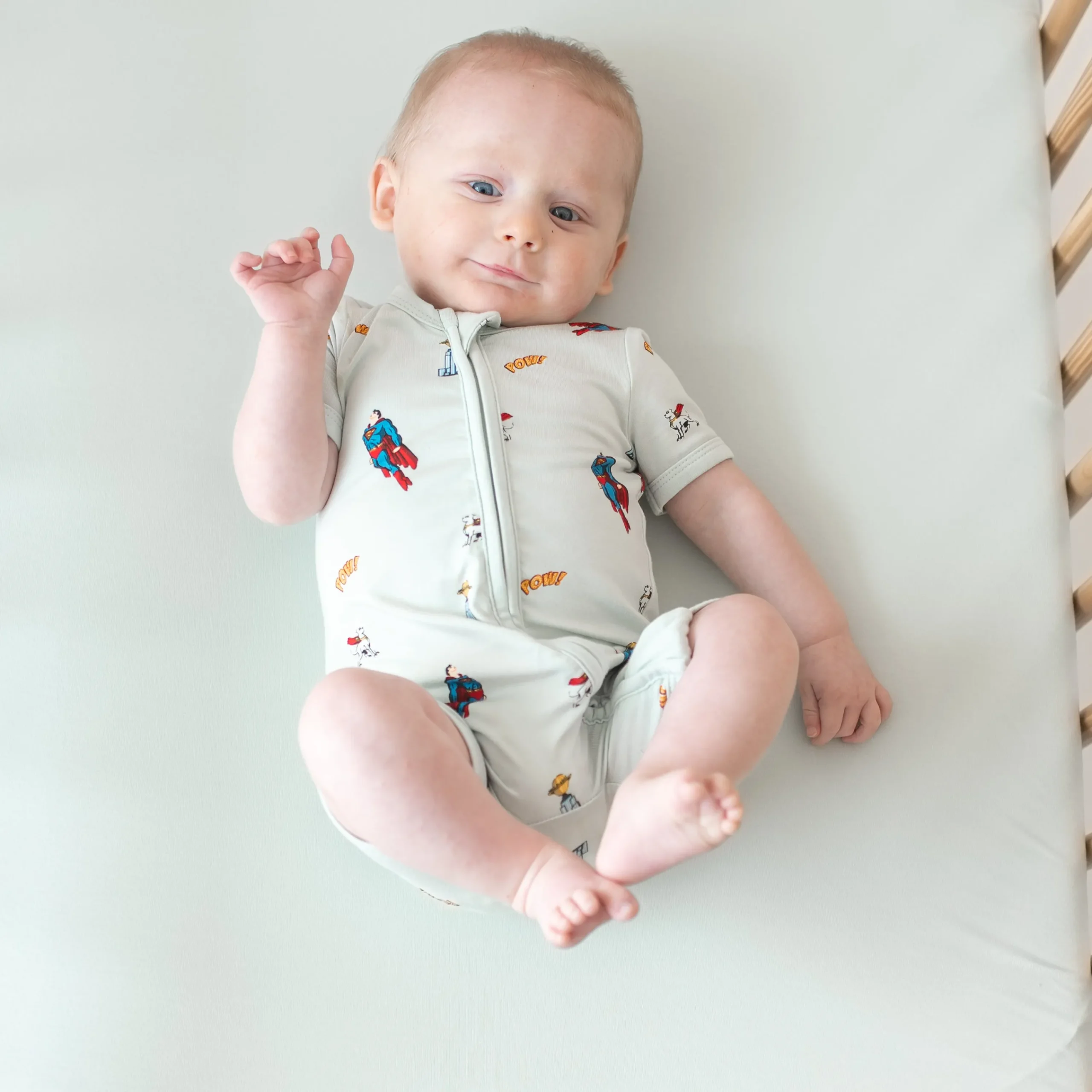 Kyte Baby Zipper Shortall Romper in Superman™ Sale