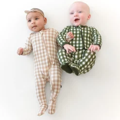 Kyte Baby Zippered Footie in Gingham Bisque Discount