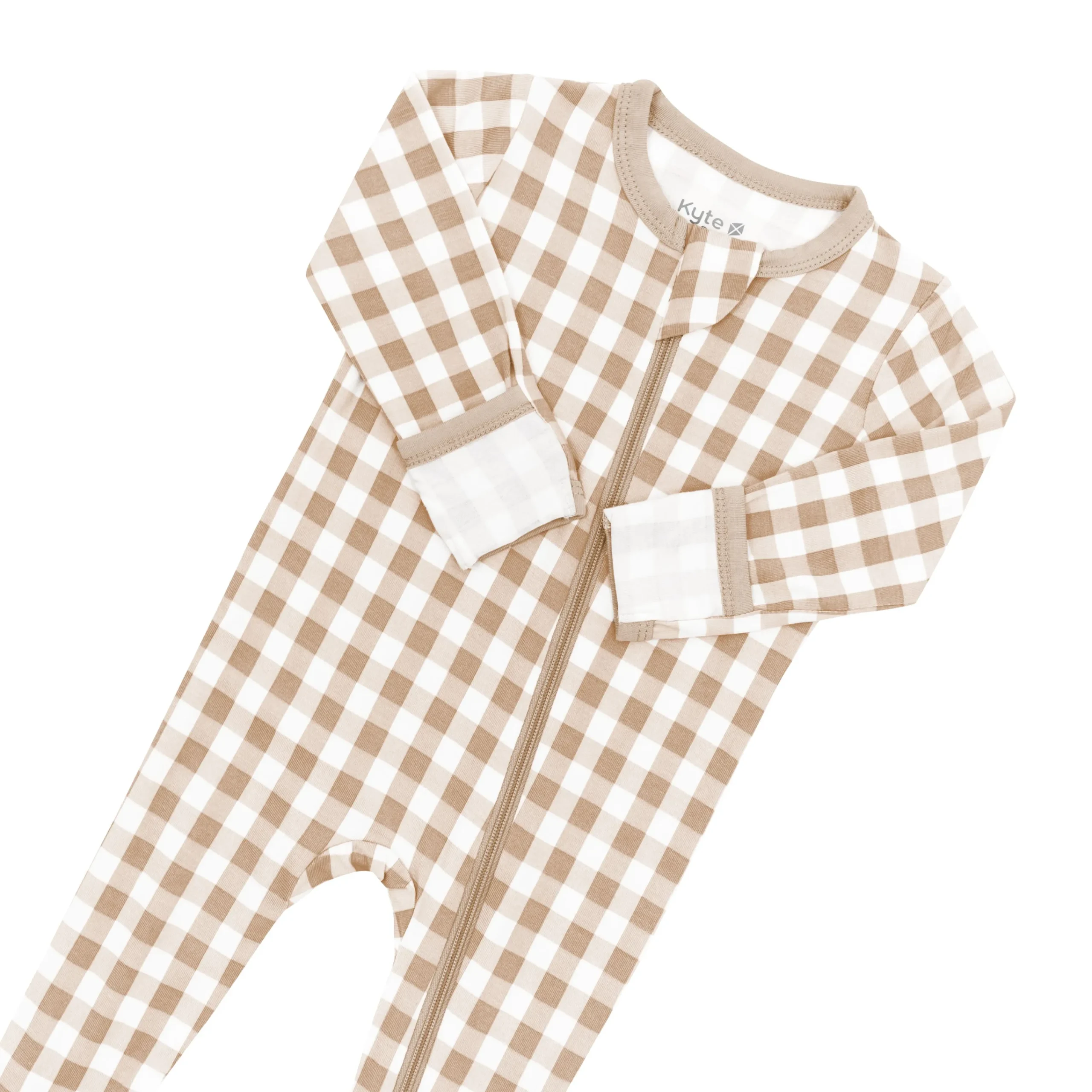 Kyte Baby Zippered Footie in Gingham Bisque Discount