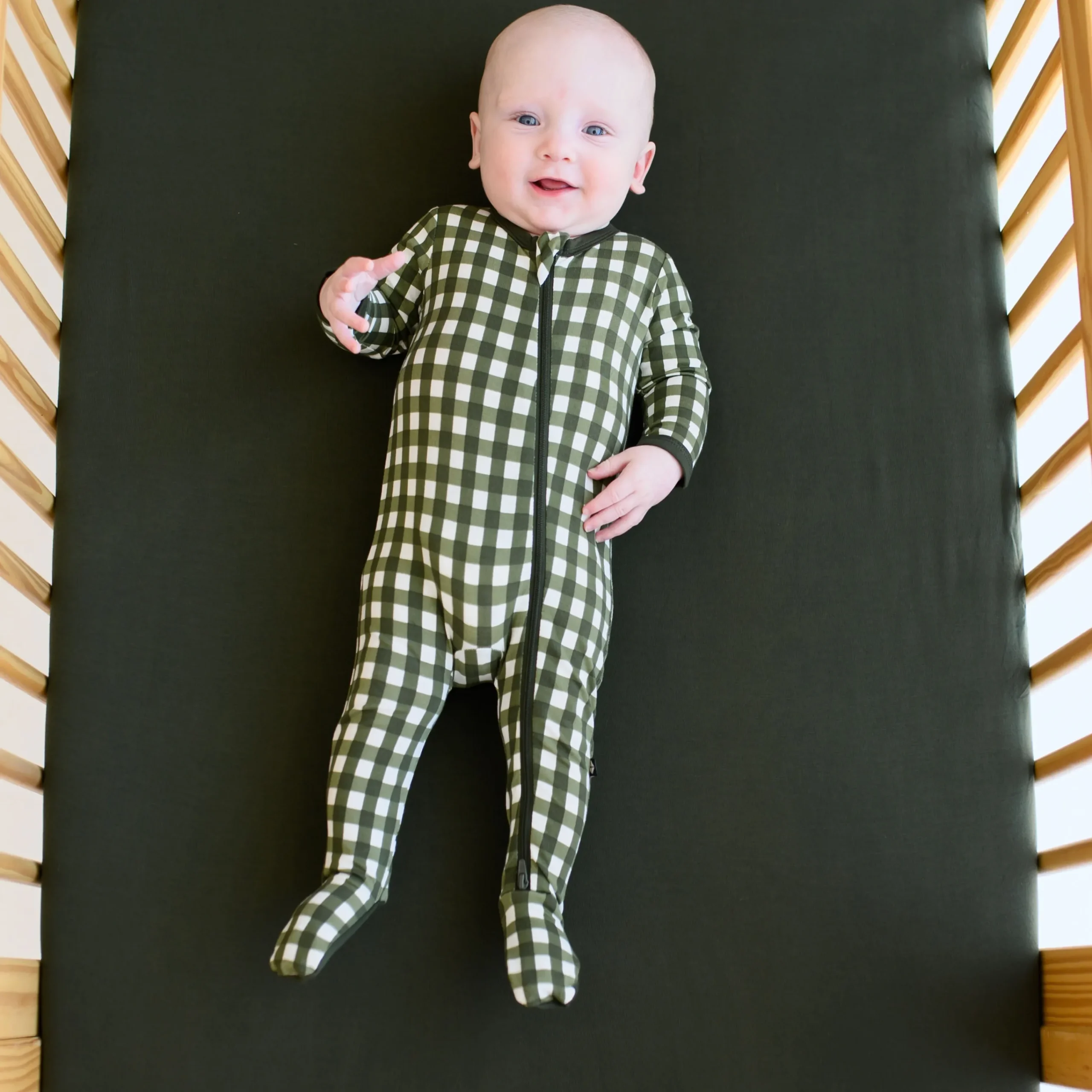 Kyte Baby Zippered Footie in Gingham Fir Hot