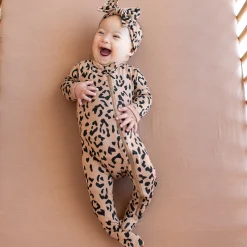 Kyte Baby Zippered Footie in Latte Leopard