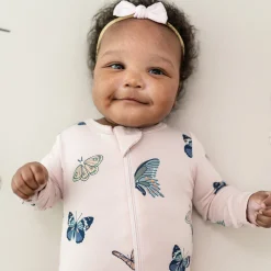 Kyte Baby Zippered Romper in Blush Butterfly Clearance