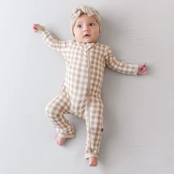 Kyte Baby Zippered Romper in Gingham Bisque Hot
