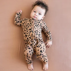 Kyte Baby Zippered Romper in Latte Leopard New