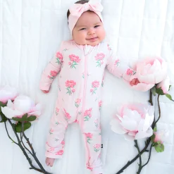 Kyte Baby Zippered Romper in Sakura Peony Hot
