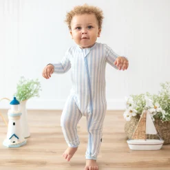 Kyte Baby Zippered Romper in Small Mist Stripe Online
