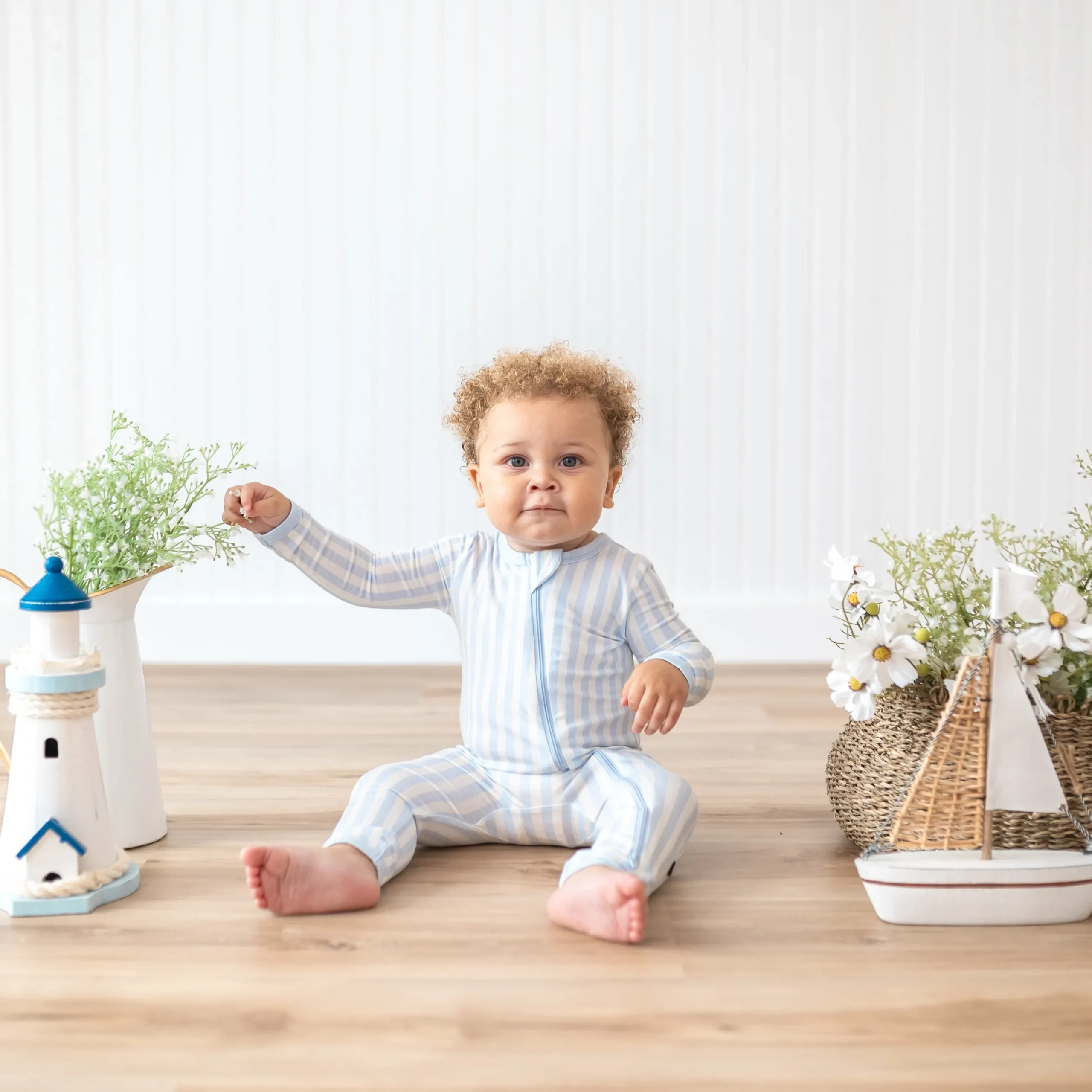 Kyte Baby Zippered Romper in Small Mist Stripe Online