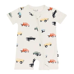 Kyte Baby Zippered Shortall Romper in Vintage Truck Clearance