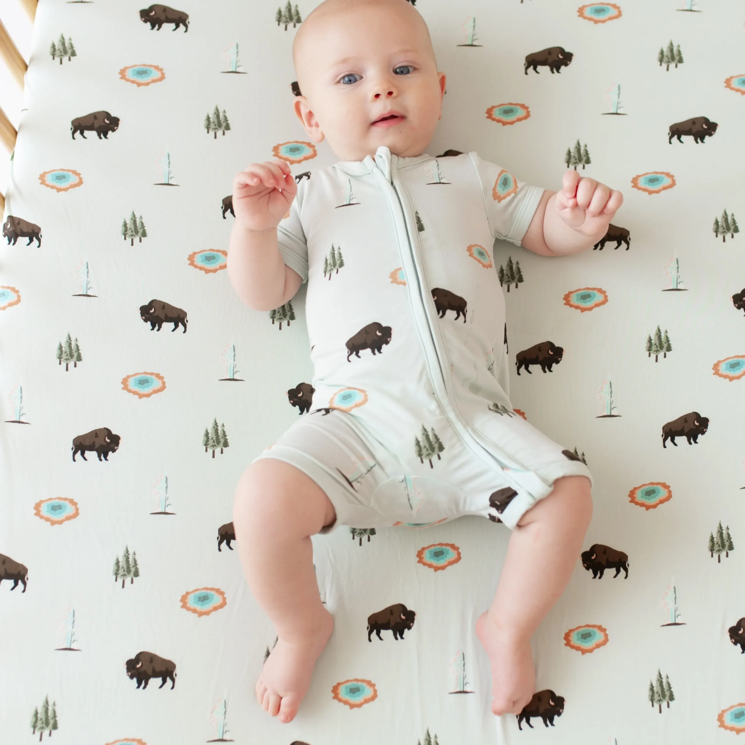Kyte Baby Zippered Shortall Romper in Yellowstone Best