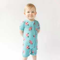 Kyte Baby Zippered Shortall Romper in Hibiscus Discount