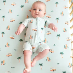 Kyte Baby Zippered Shortall Romper in Dew Surf Sale