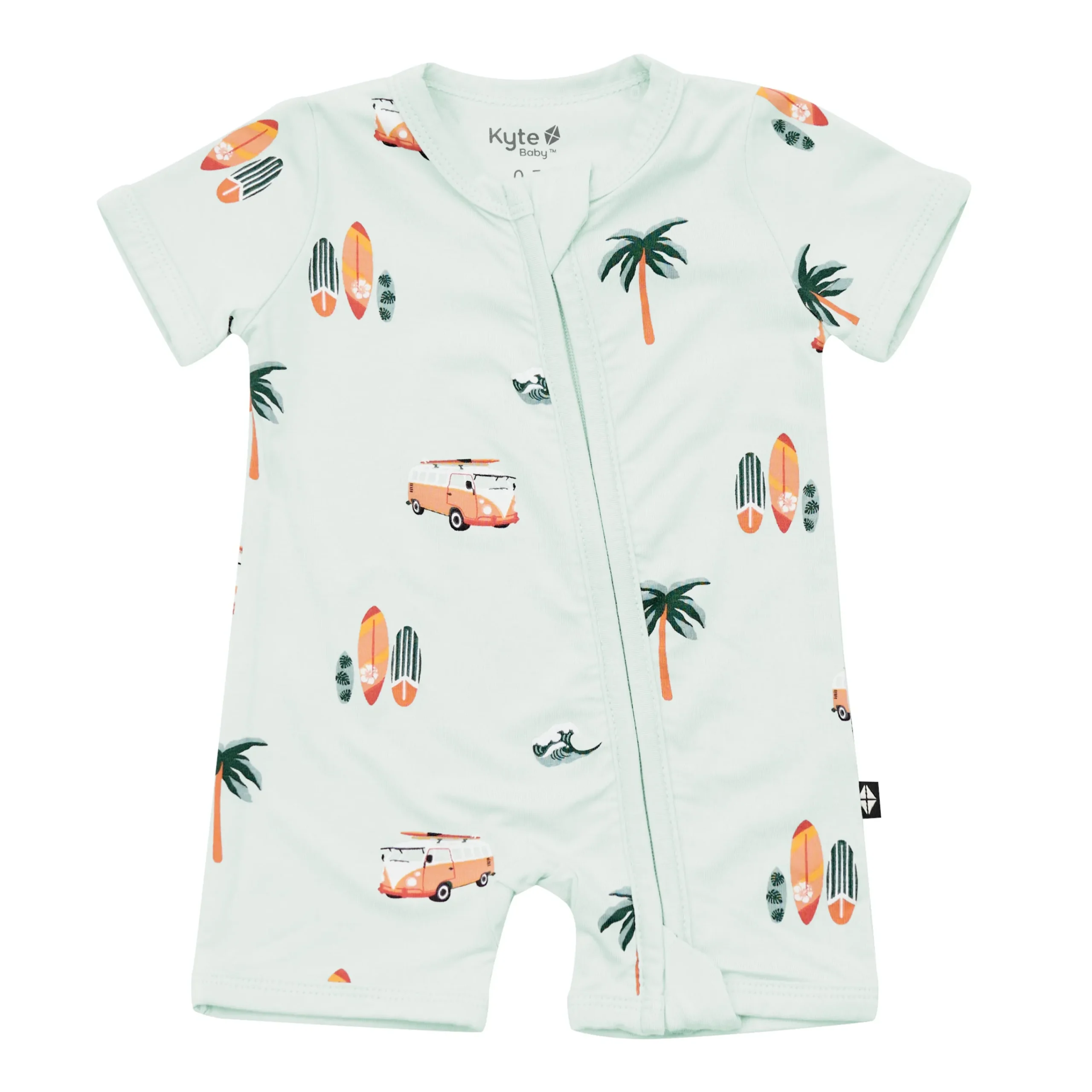 Kyte Baby Zippered Shortall Romper in Dew Surf Sale