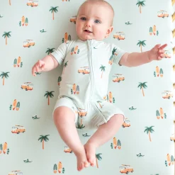 Kyte Baby Zippered Shortall Romper in Dew Surf Sale