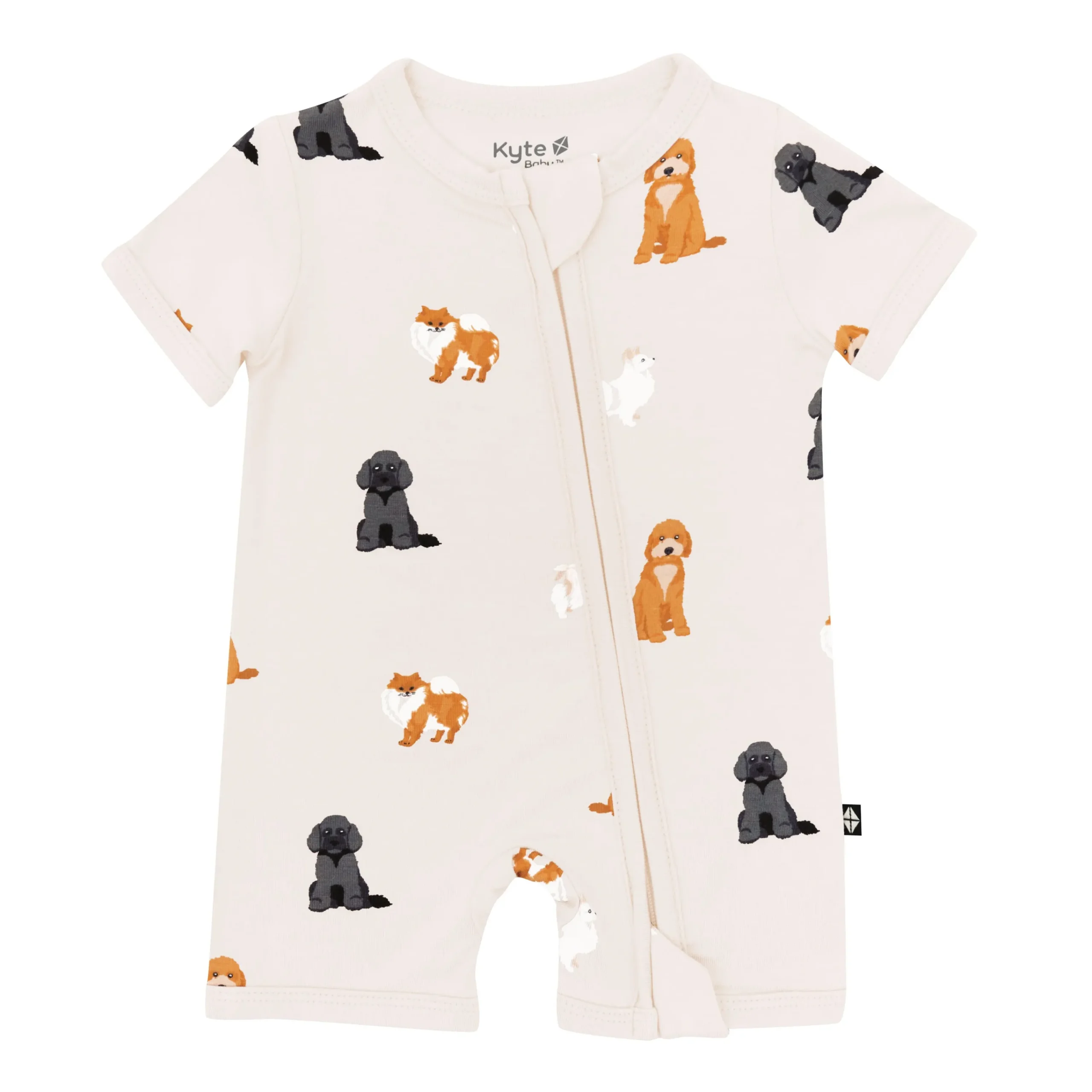 Kyte Baby Zippered Shortall Romper in Fluffy Dog Outlet