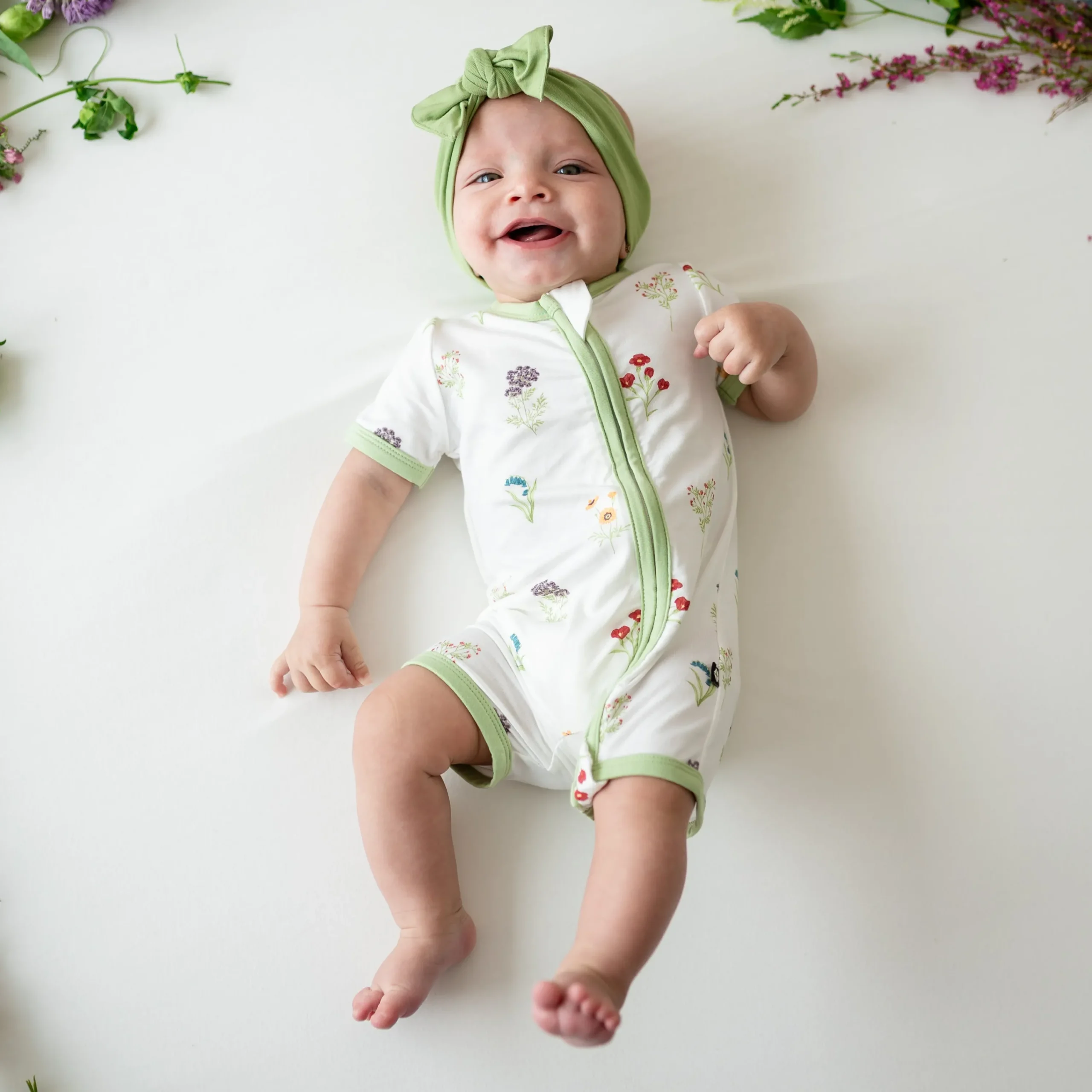 Kyte Baby Zippered Shortall Romper in Wildflower Discount