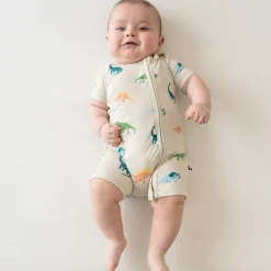 Kyte Baby Zippered Shortall Romper in Ecru Roar Best