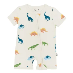 Kyte Baby Zippered Shortall Romper in Ecru Roar Best