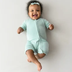Kyte Baby Zippered Shortall Romper in Sage Clearance