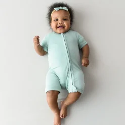 Kyte Baby Zippered Shortall Romper in Sage Clearance