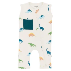 Kyte Baby Zippered Sleeveless Romper in Ecru Roar