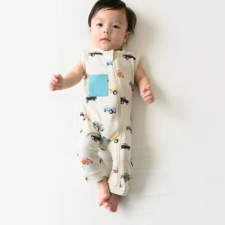 Kyte Baby Zippered Sleeveless Romper in Vintage Truck Discount